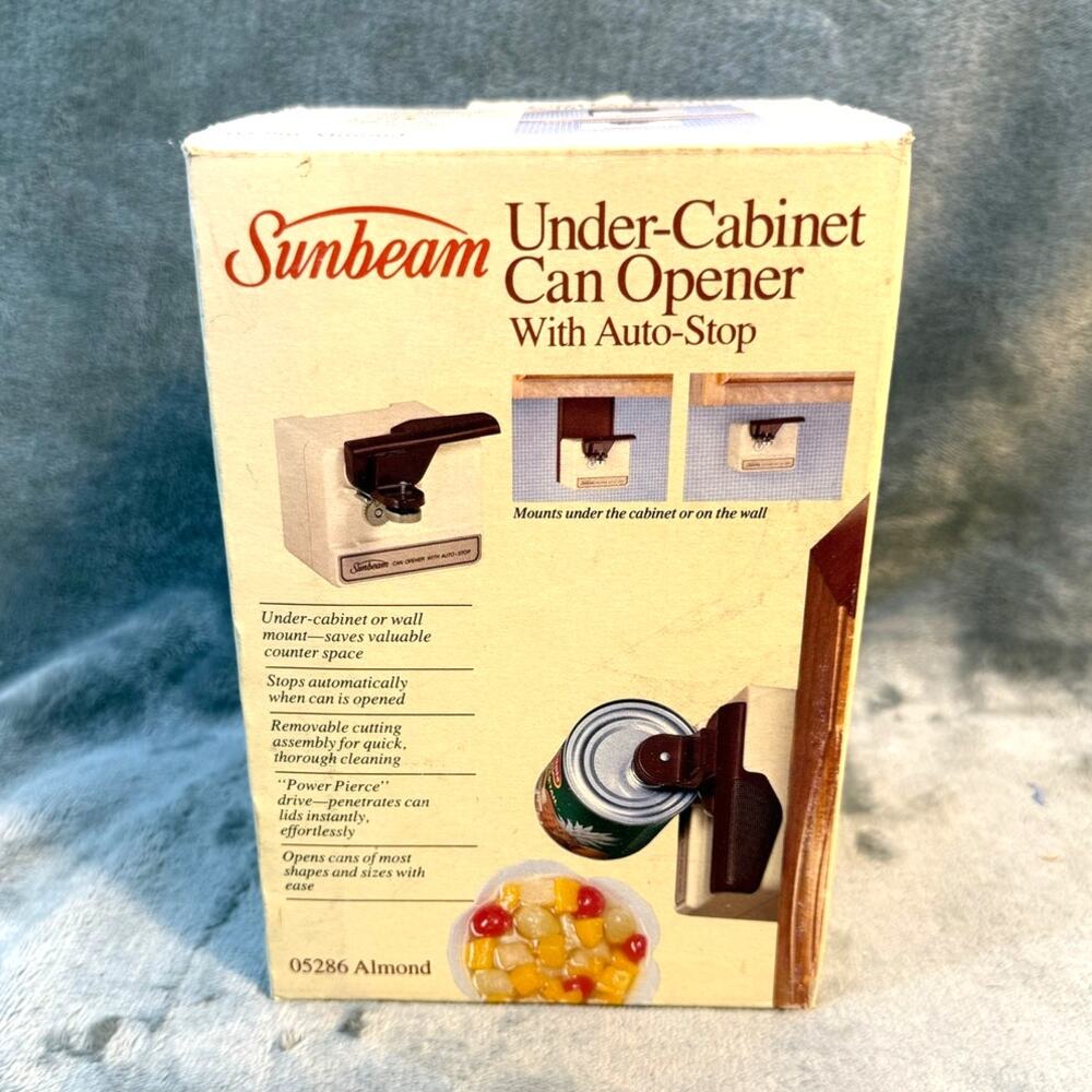 Sunbeam Under Cabinet Can Opener Auto-Stop Almond NOS New in Box All Parts